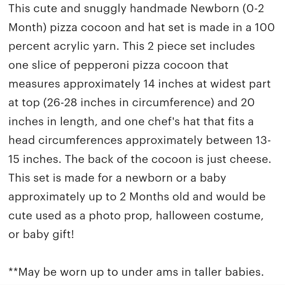 NWT Handmade Baby Infant Crochet  Pizza Costume Photo Prop Gift - Picture 4 of 11